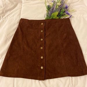 OVS Faux Suede Juniors Brown Snap Front Skirt L